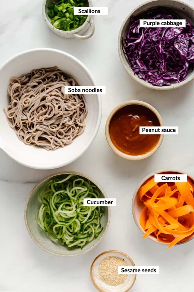 ingredients for a cold soba noodle salad