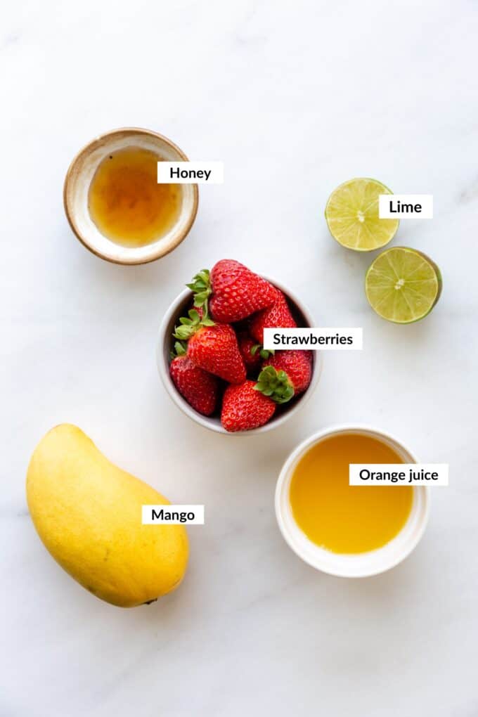 ingredients for strawberry mango popsicles
