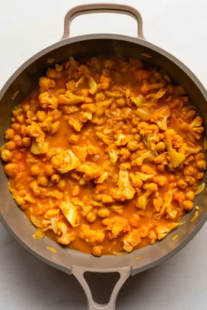 cauliflower curry in a pan