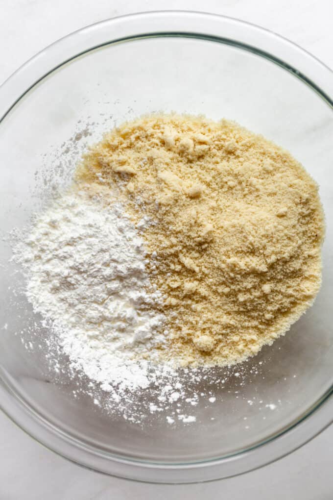 almond flour and cornstarch in a clear mixing bowl