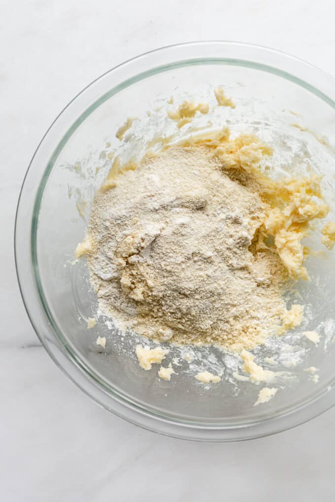 butter, powdered sugar and almond flour in a mixing bowl