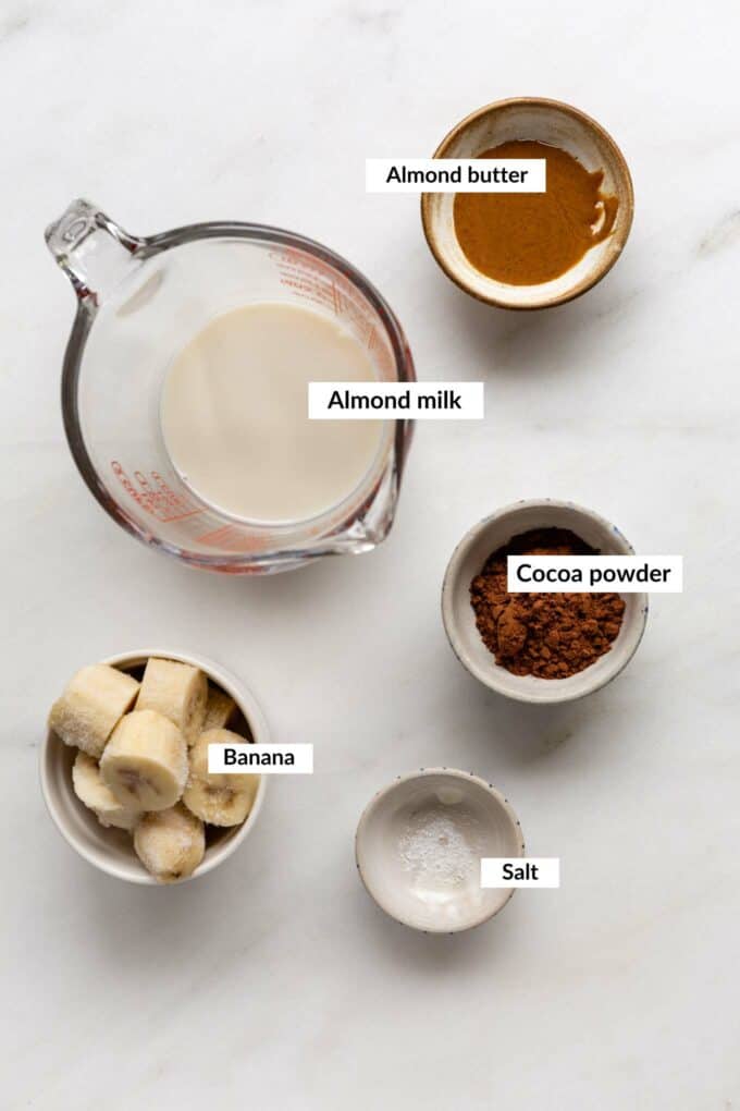ingredients for chocolate banana smoothie
