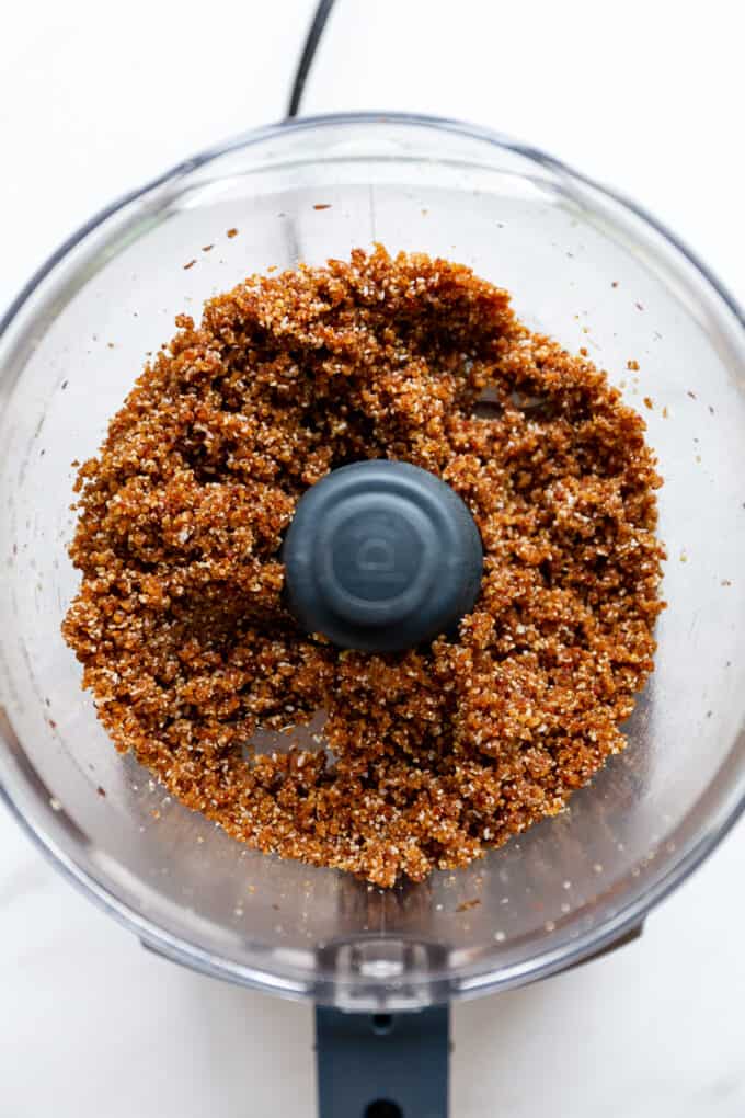 blended dates and pecans in a food processor