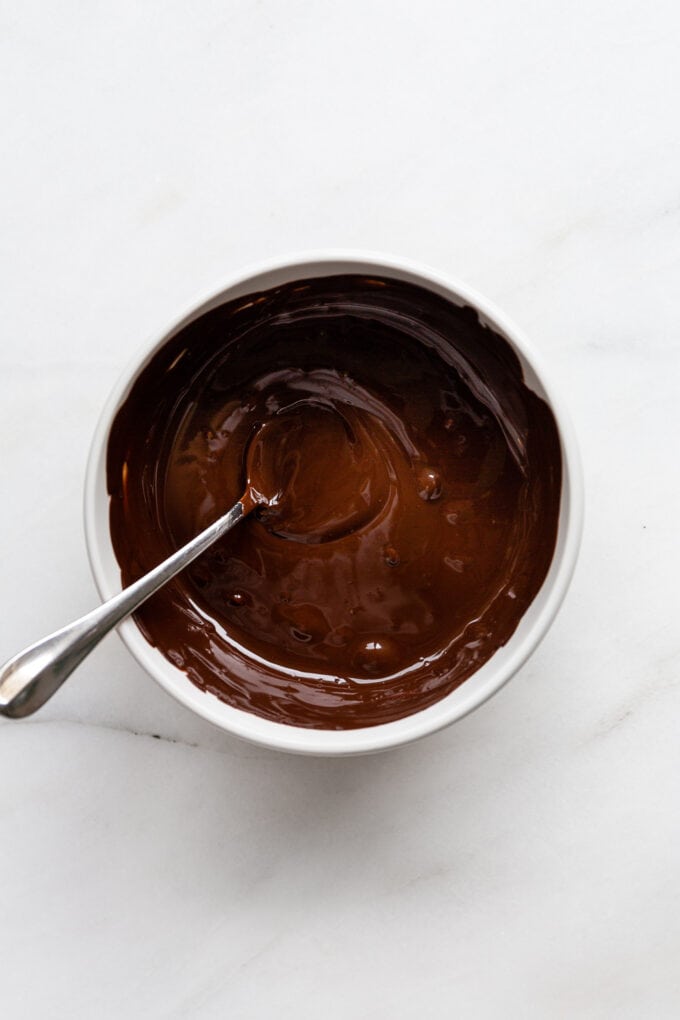 dark chocolate melted in a bowl