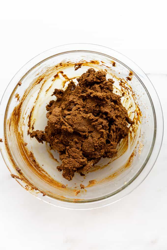 ginger molasses cookie dough in a mixing bowl