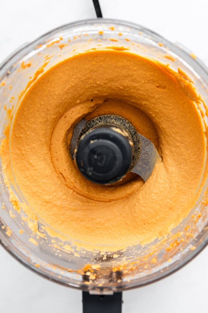 buffalo hummus blended in a food processor