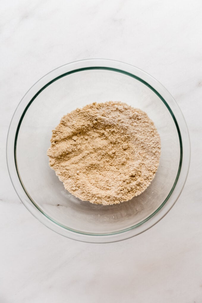 almond flour and protein powder in a mixing bowl