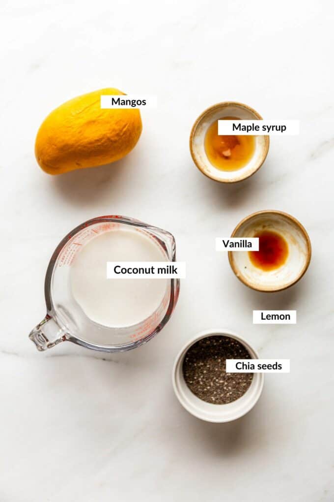 ingredients for mango chia pudding