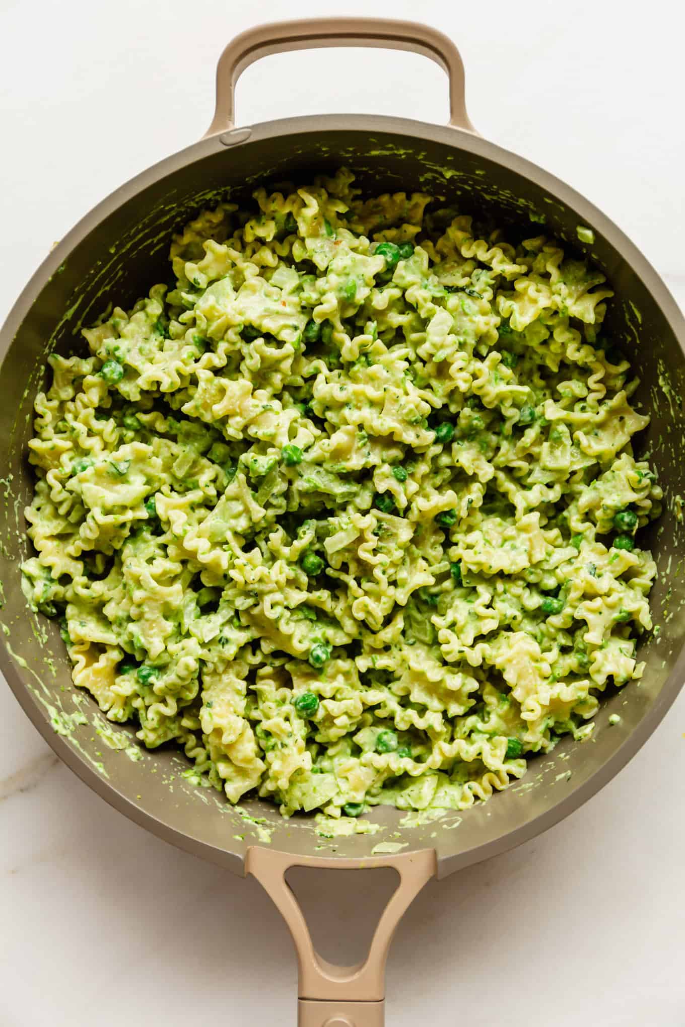 ricotta and pea pasta in a pan