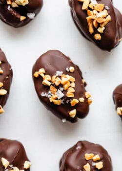 date snickers topped with crushed peanuts and sea salt
