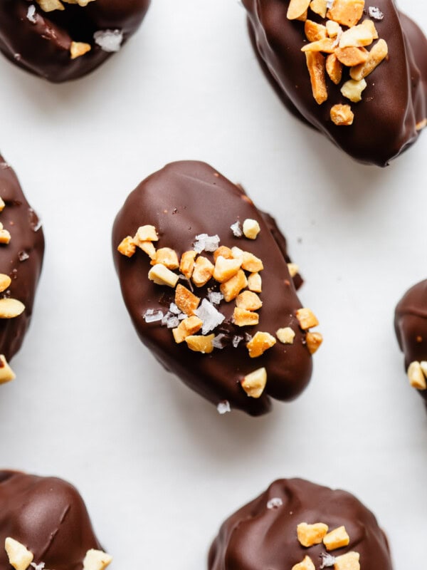 date snickers topped with crushed peanuts and sea salt