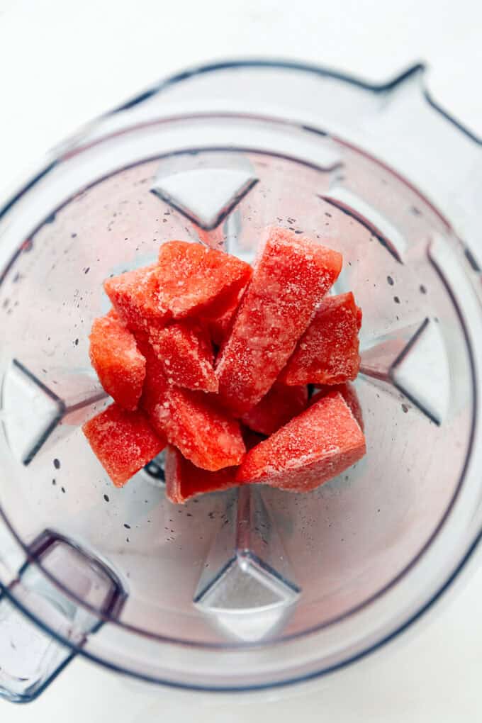 frozen watermelon chunks in a blender