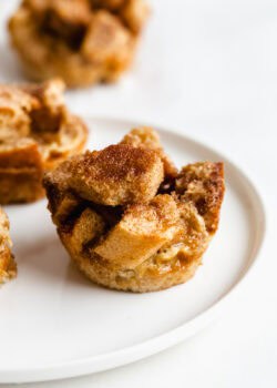 a french toast muffin on a white plate