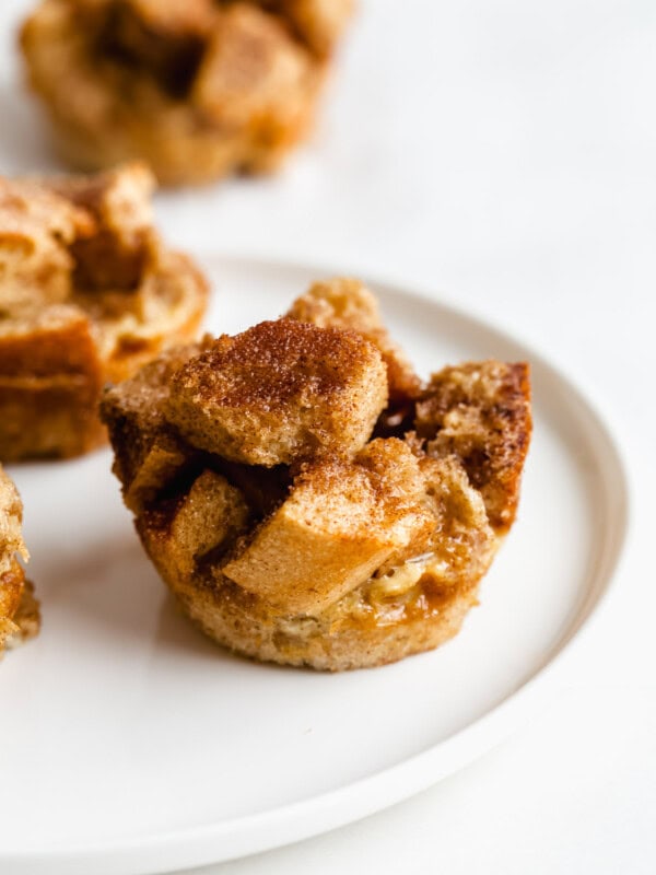 a french toast muffin on a white plate