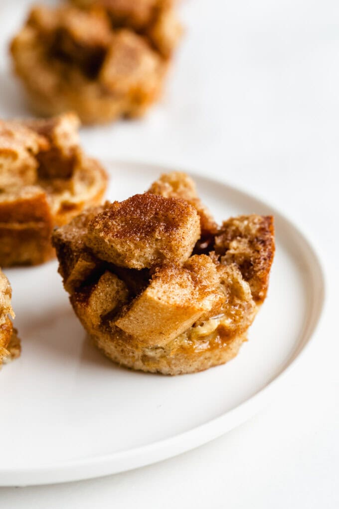 a french toast muffin on a white plate