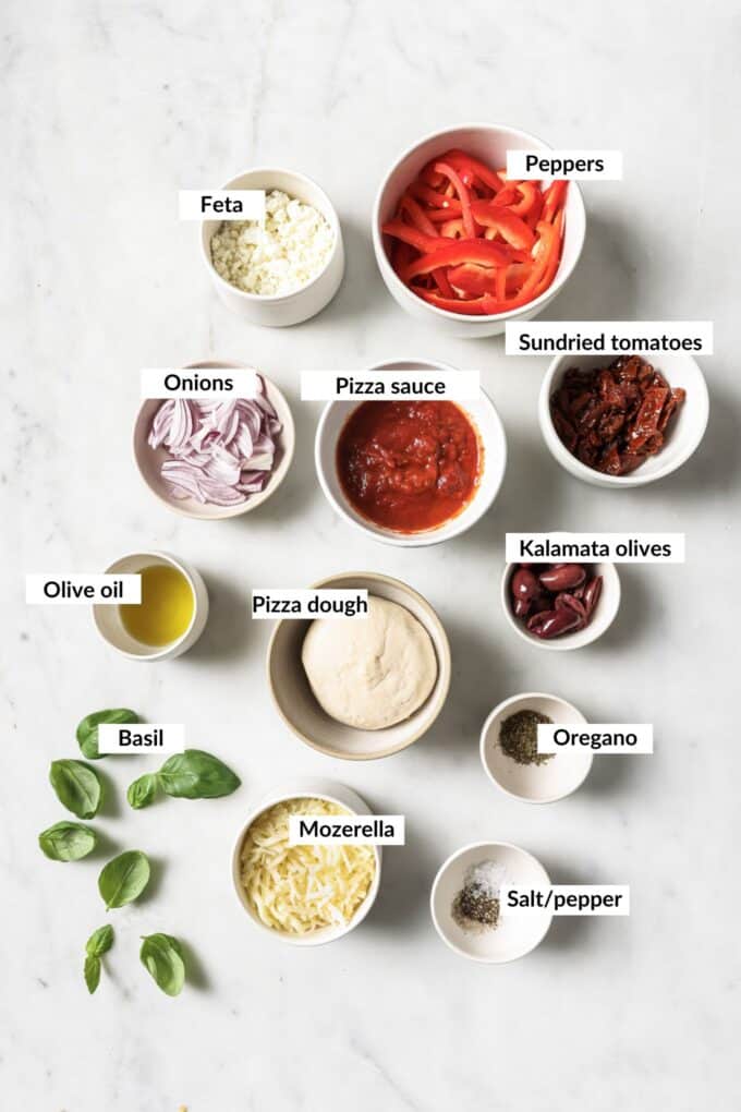 Ingredients for mediterranean pizza