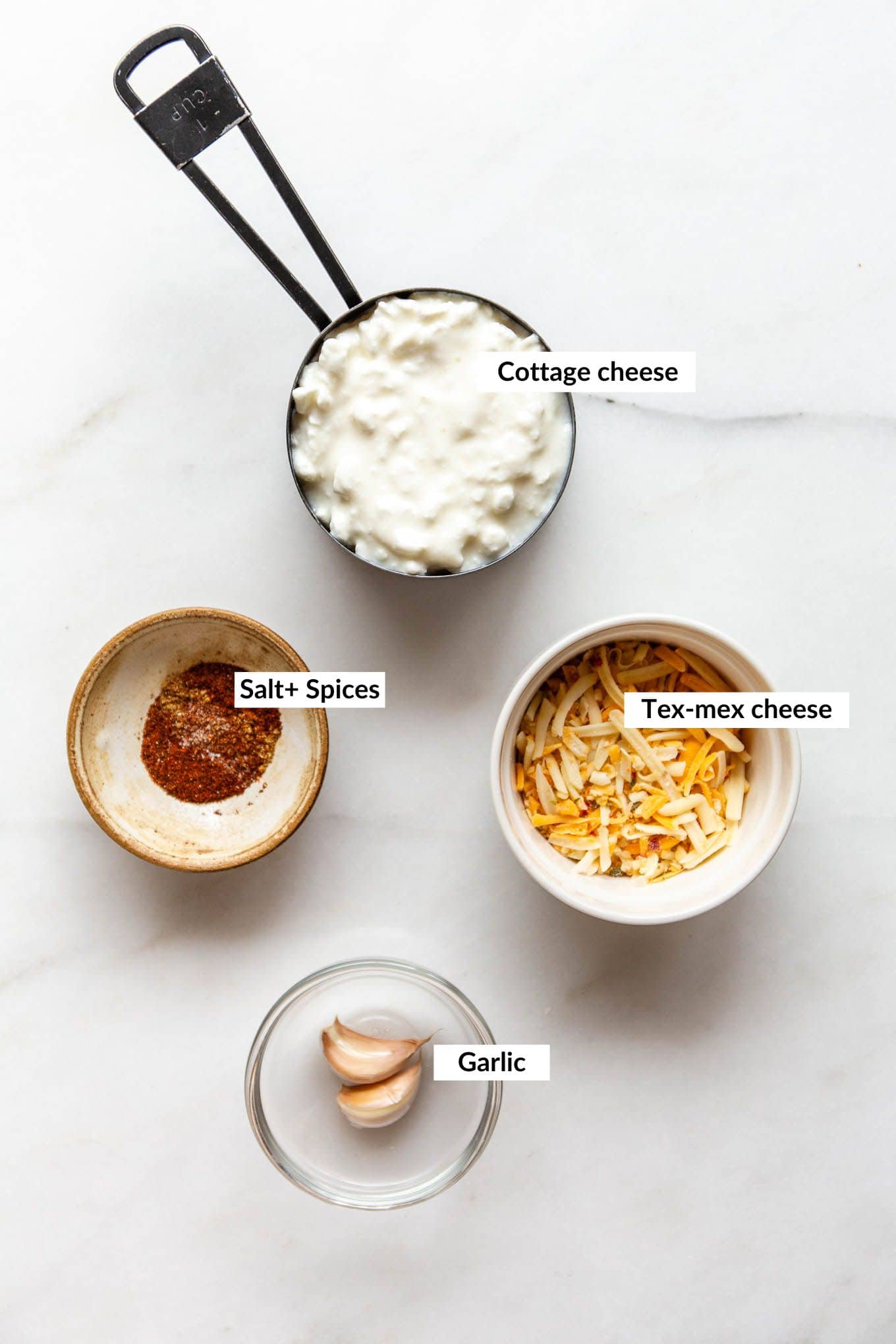 Ingredients to make cottage cheese queso.