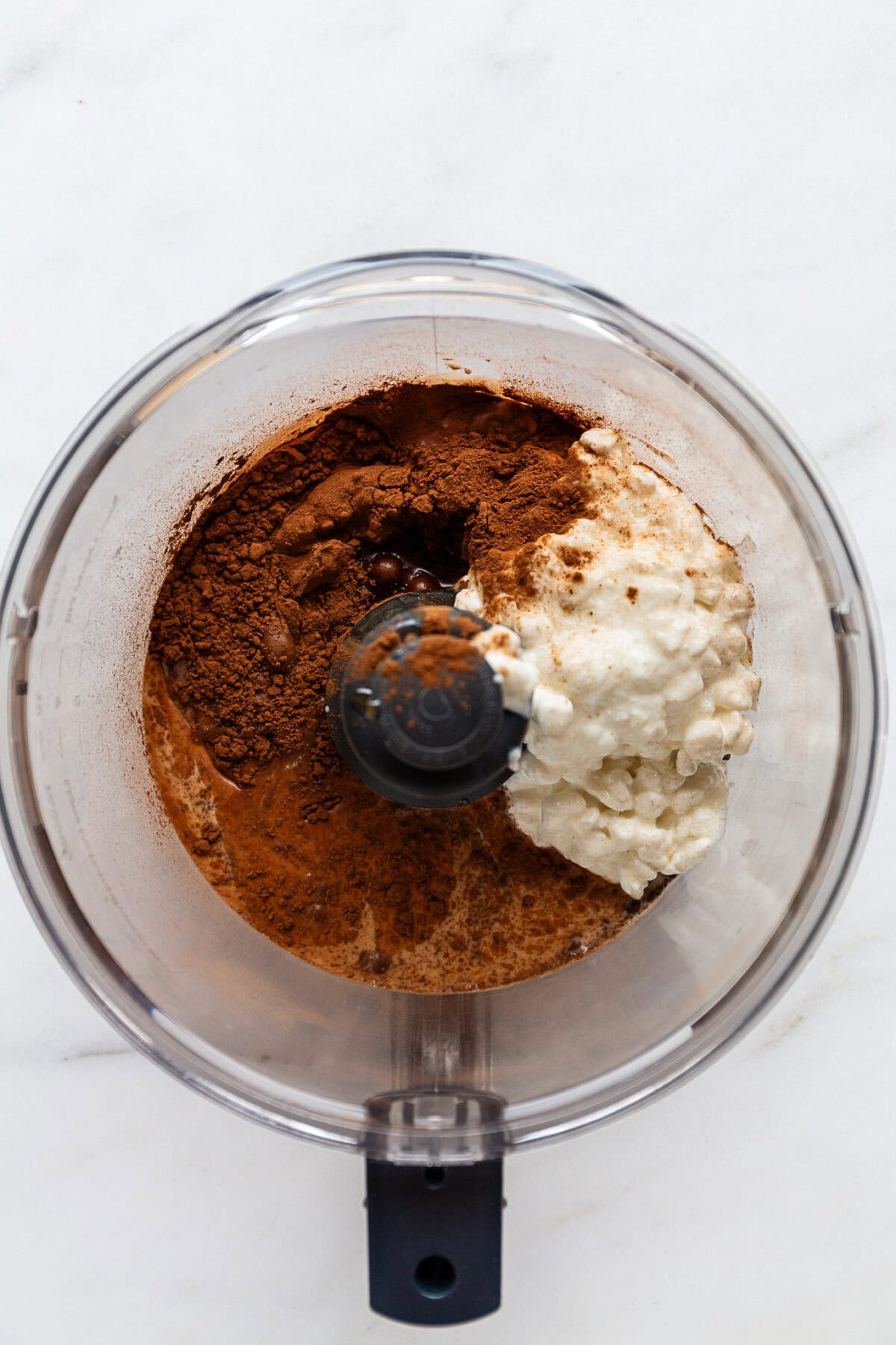 cottage cheese, coconut milk, cocoa, maple syrup and vanilla in a food processor.