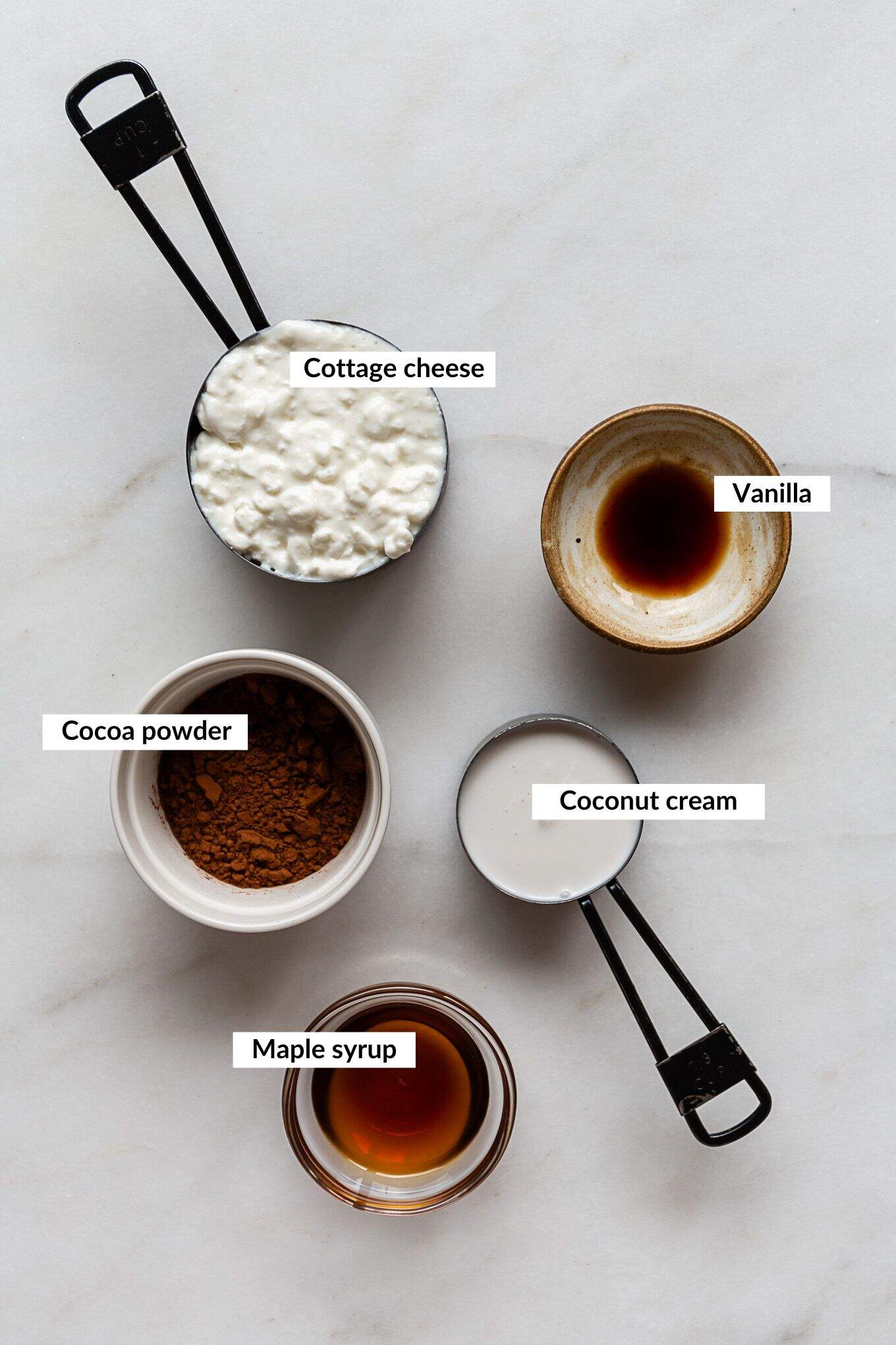 Ingredients to make cottage cheese chocolate mousse.