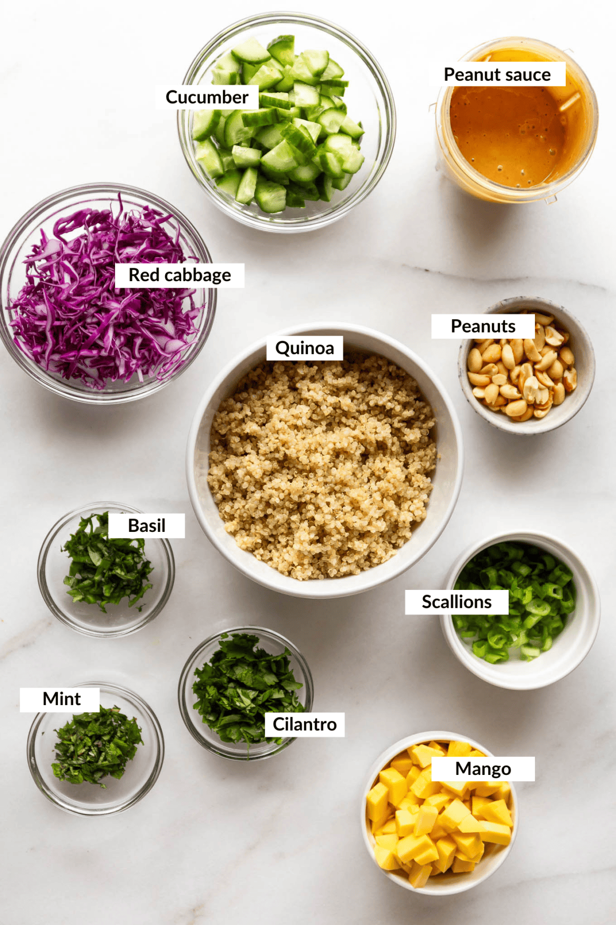 Ingredients to make Thai quinoa salad.