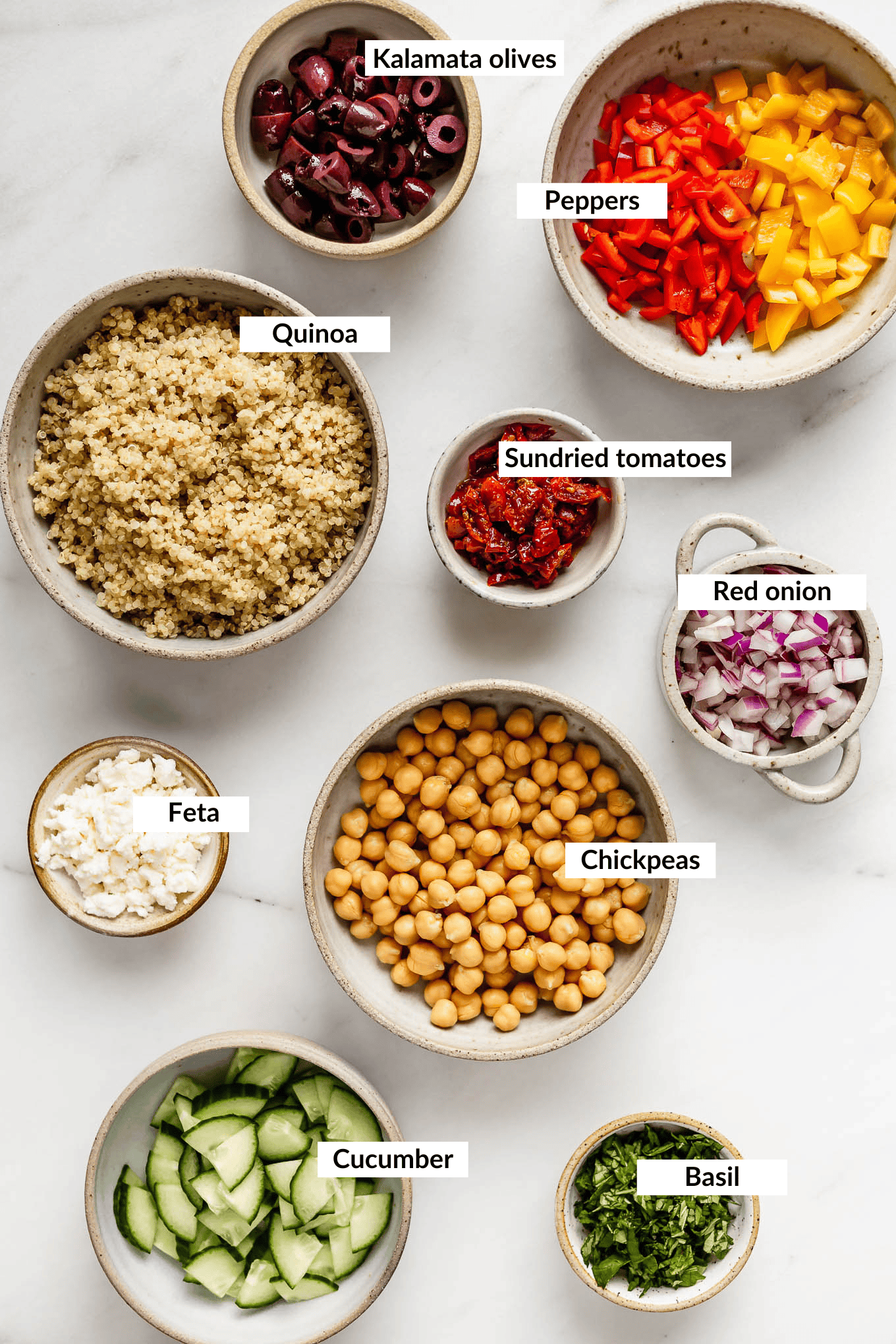 ingredients for mediterranean quinoa.