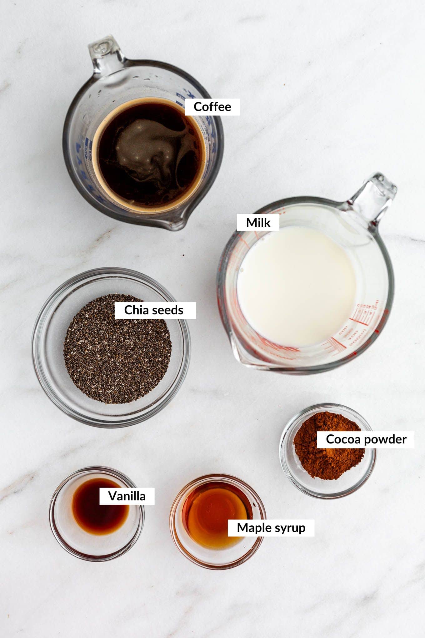 Ingredients for tiramisu chia pudding.