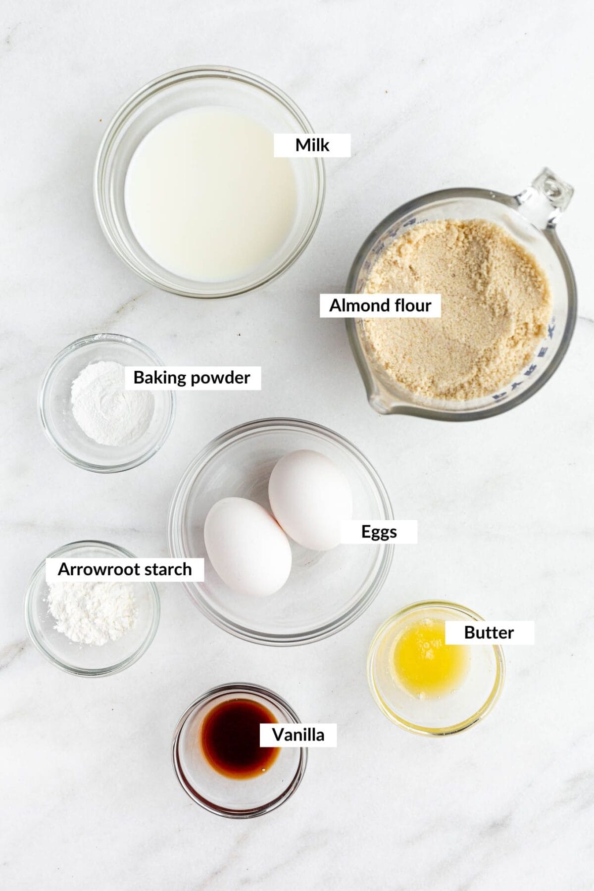 Ingredients for almond flour waffles.