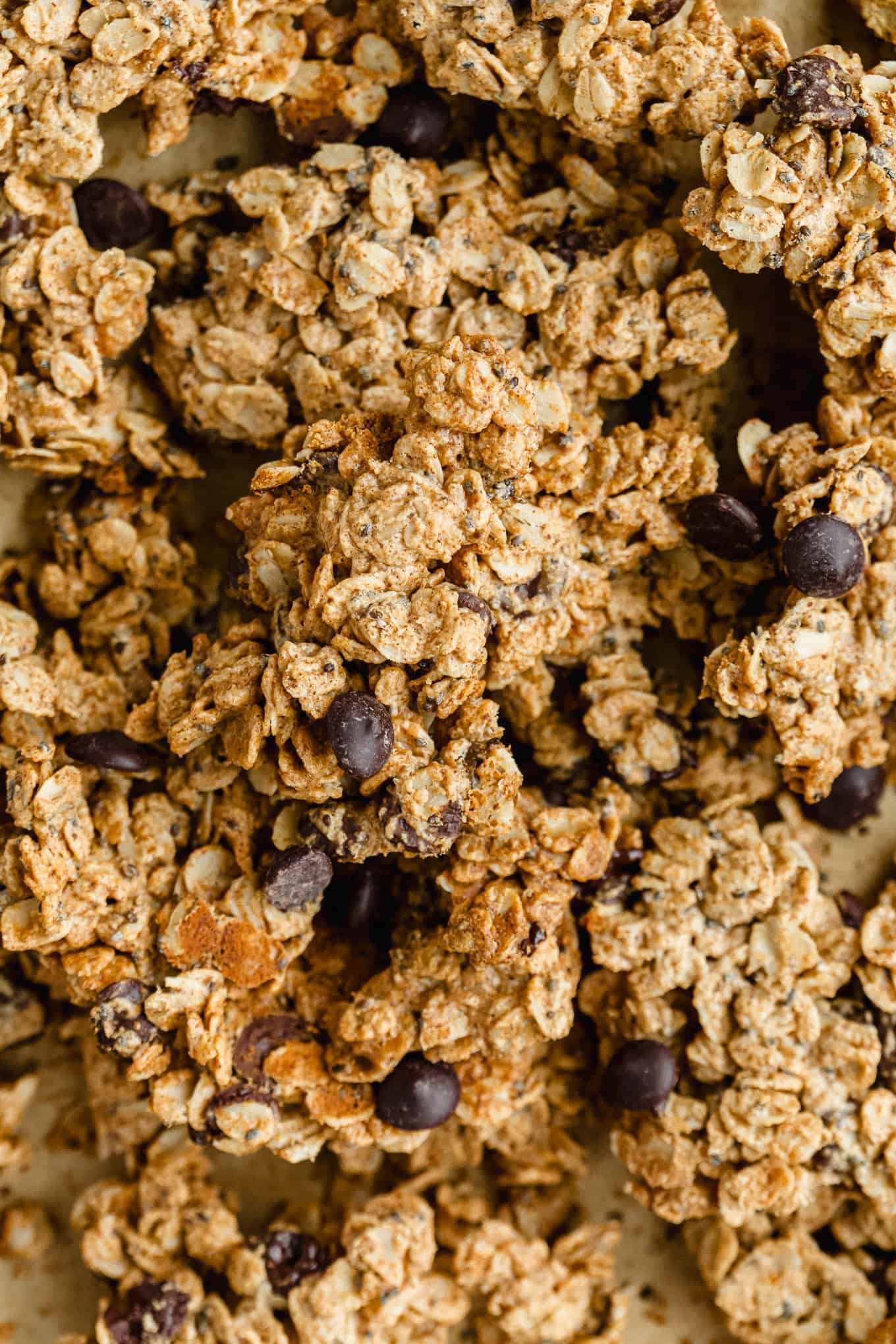 cookie dough granola clusters with chocolate chips.