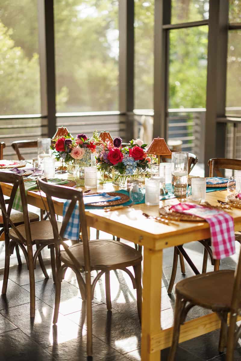 a dining table on a patio.