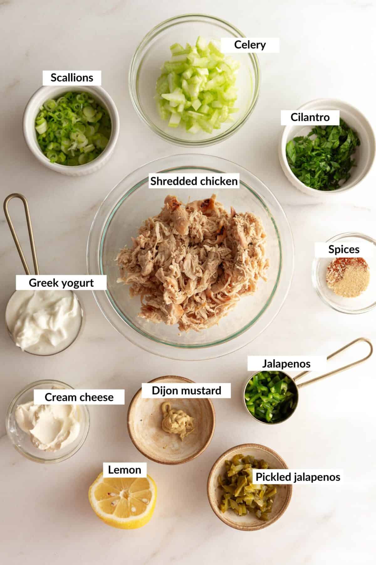 Ingredients for Jalapeno Popper Chicken Salad.