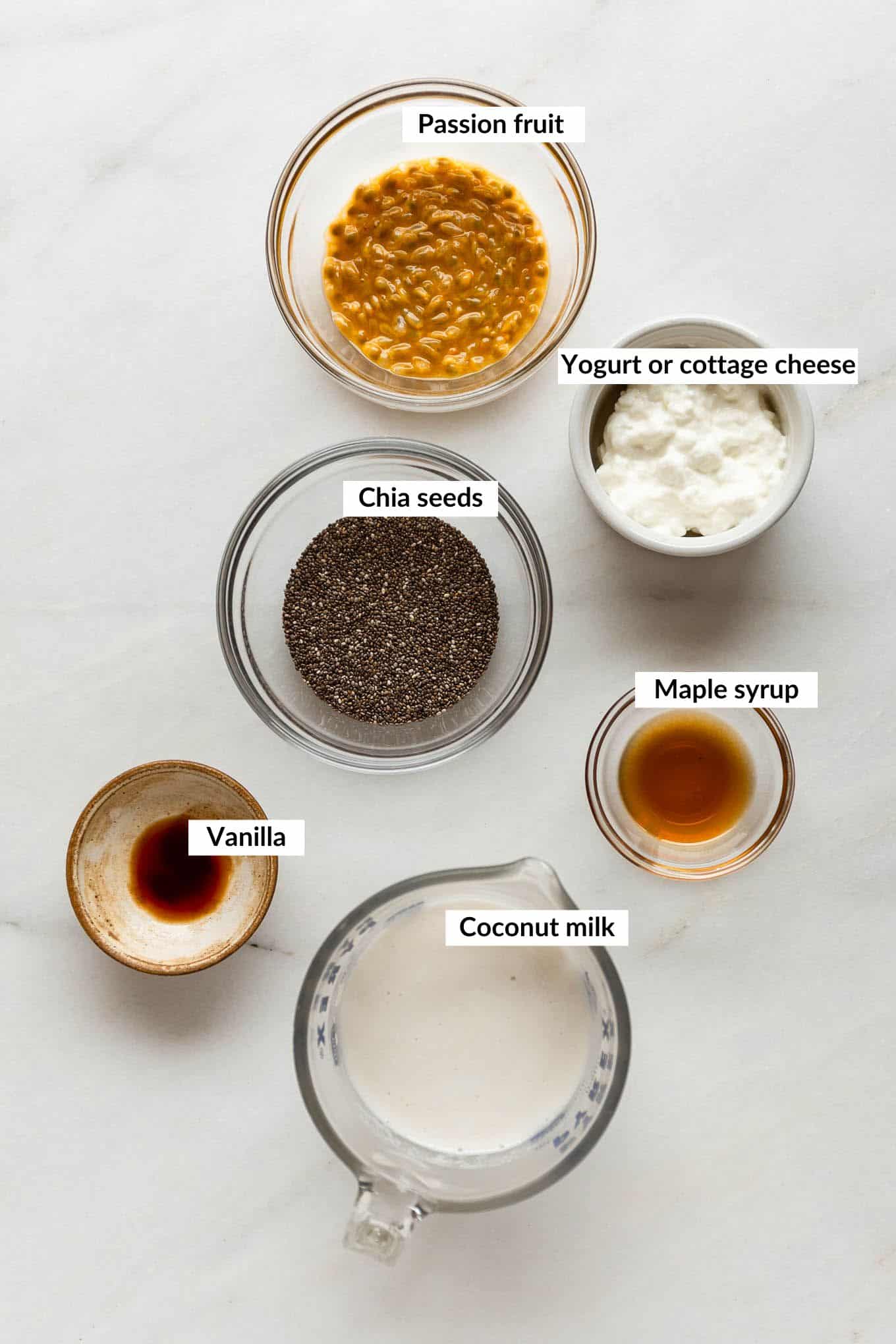 ingredients to make passionfruit chia pudding