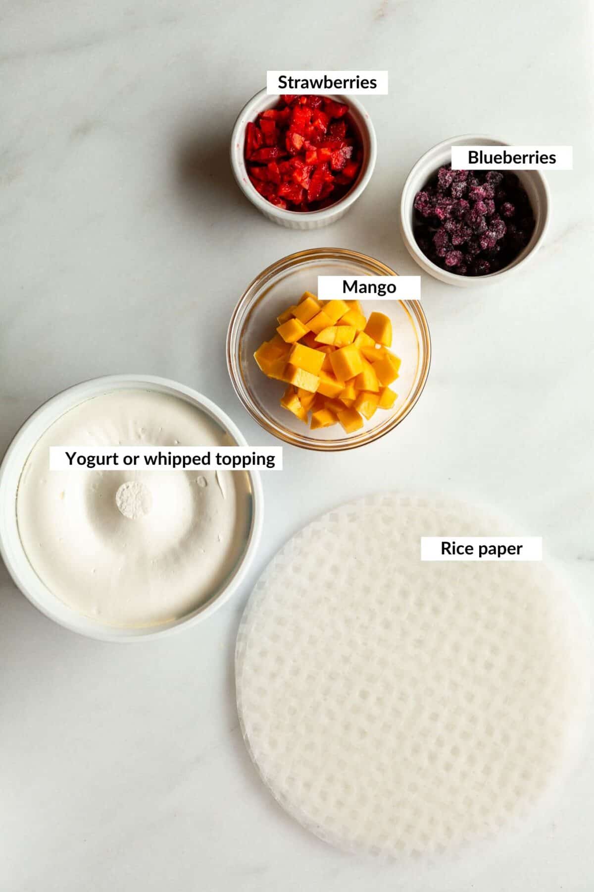 Ingredients for rice paper mochi.