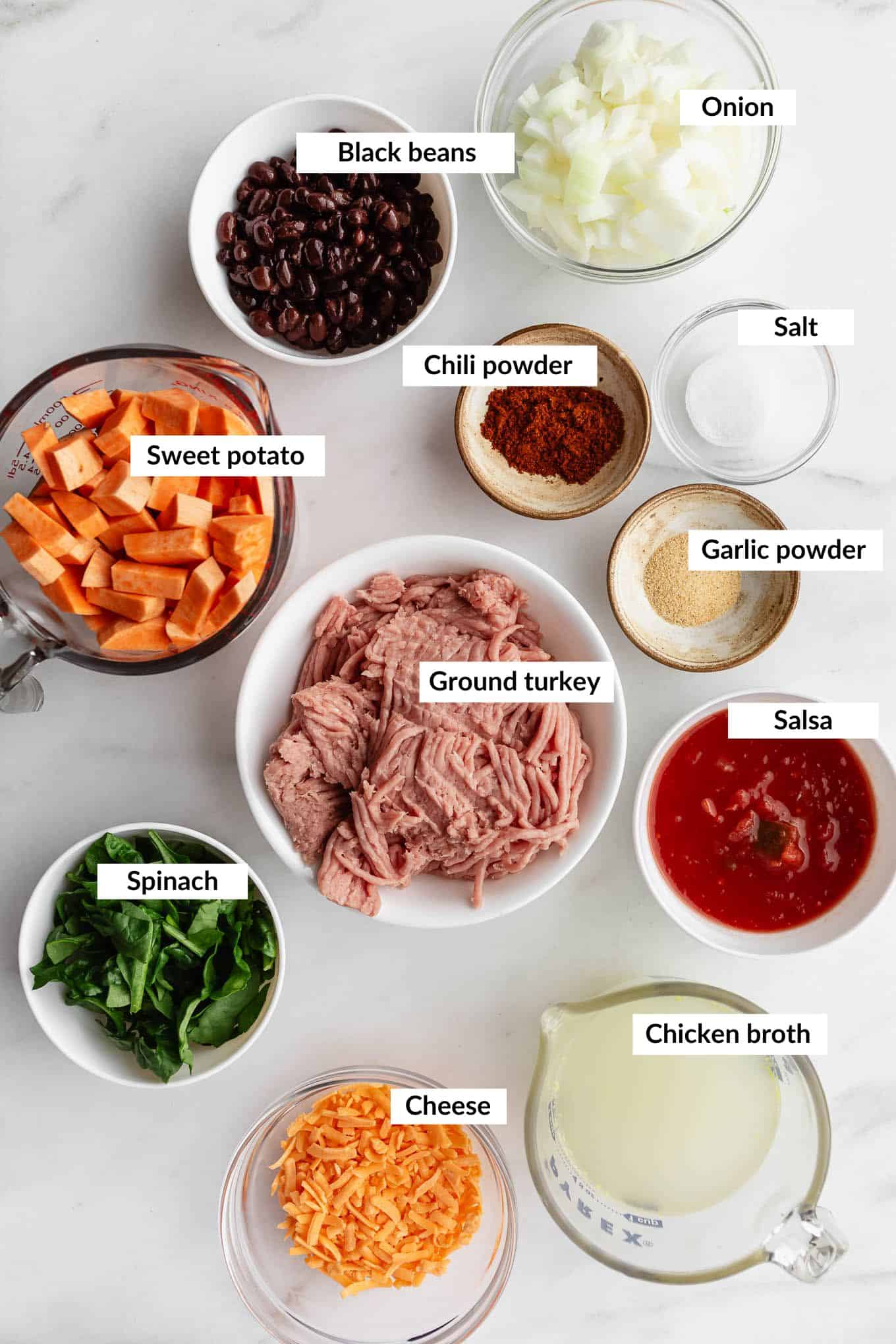 Ingredients to make a sweet potato taco skillet.