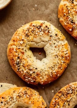Cottage Cheese Almond Flour Bagel on a parchment paper.