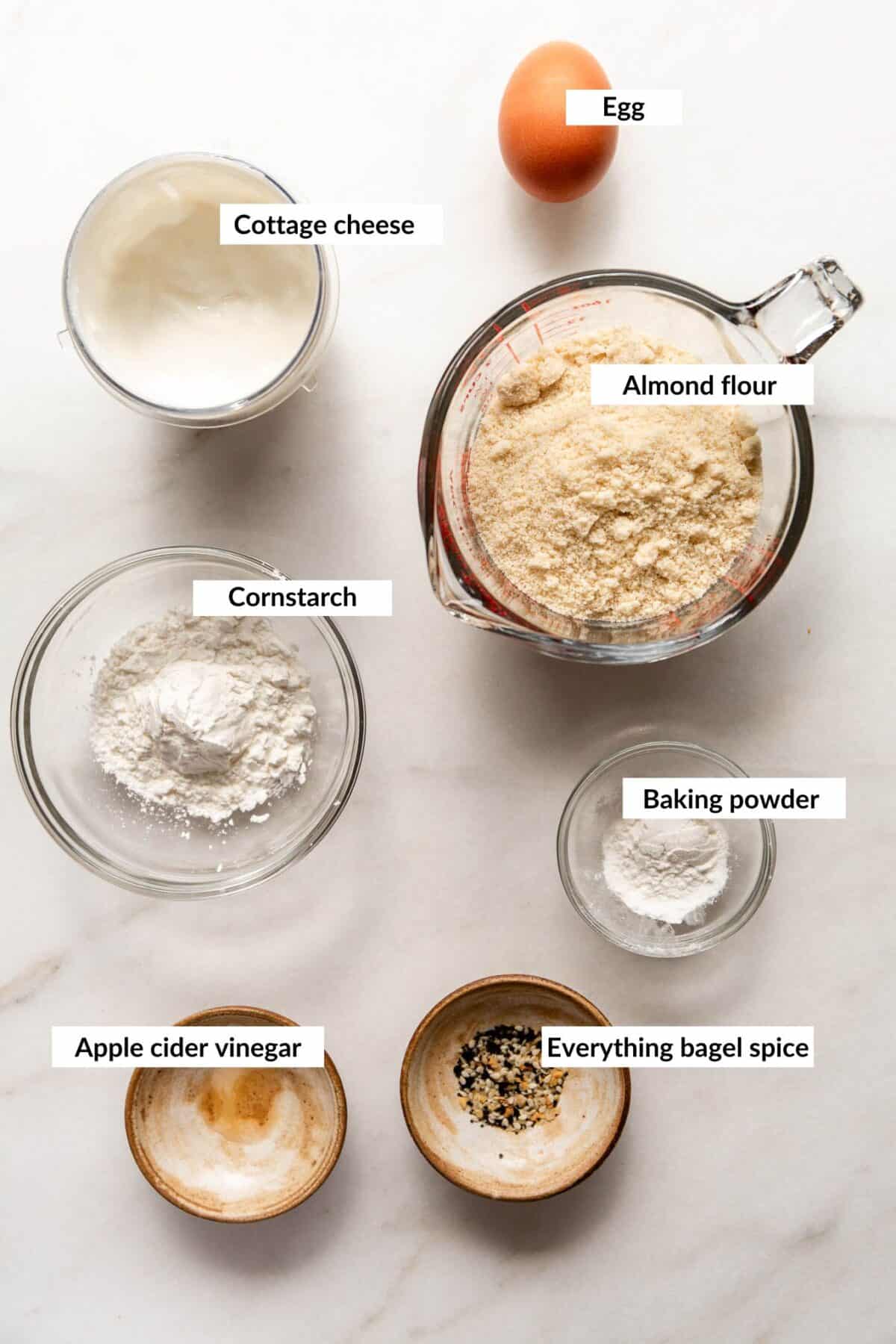 Ingredients for Cottage Cheese Almond Flour Bagels.