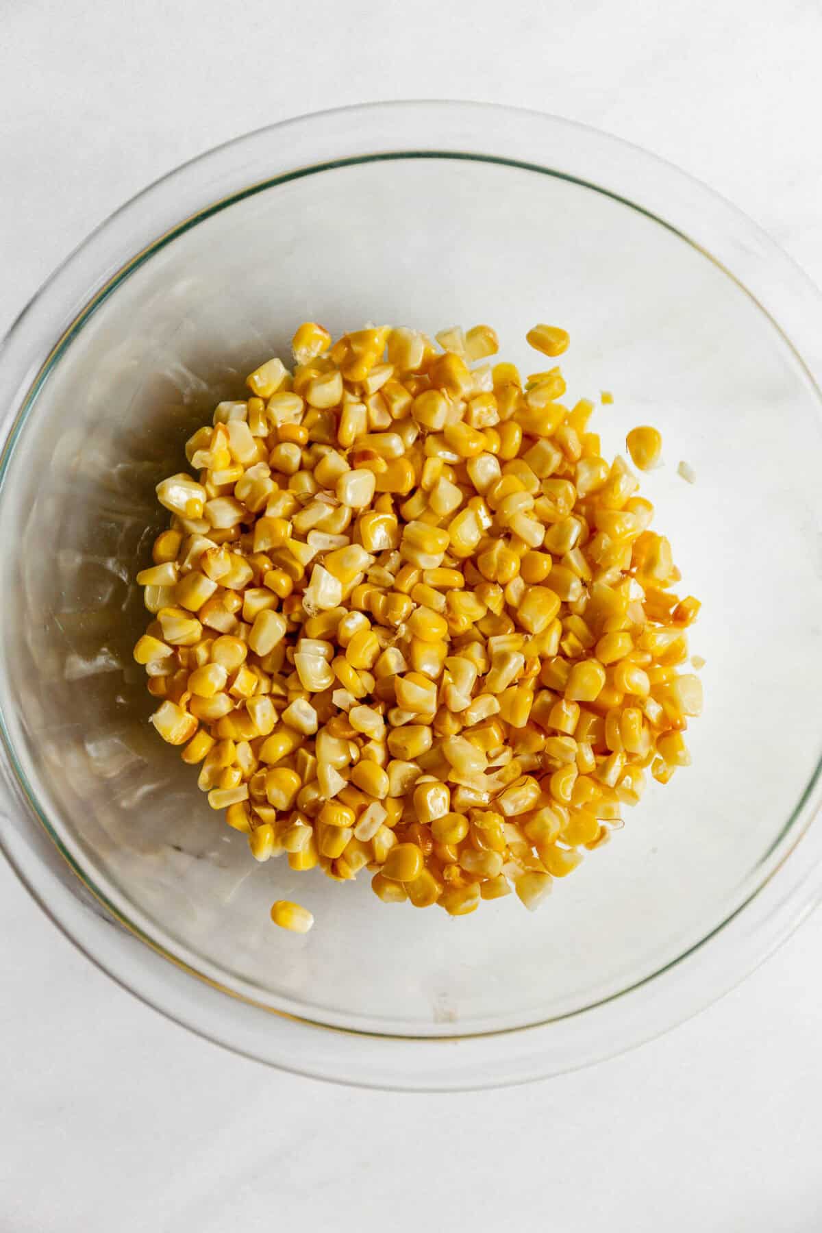 corn kernels in a clear bowl.