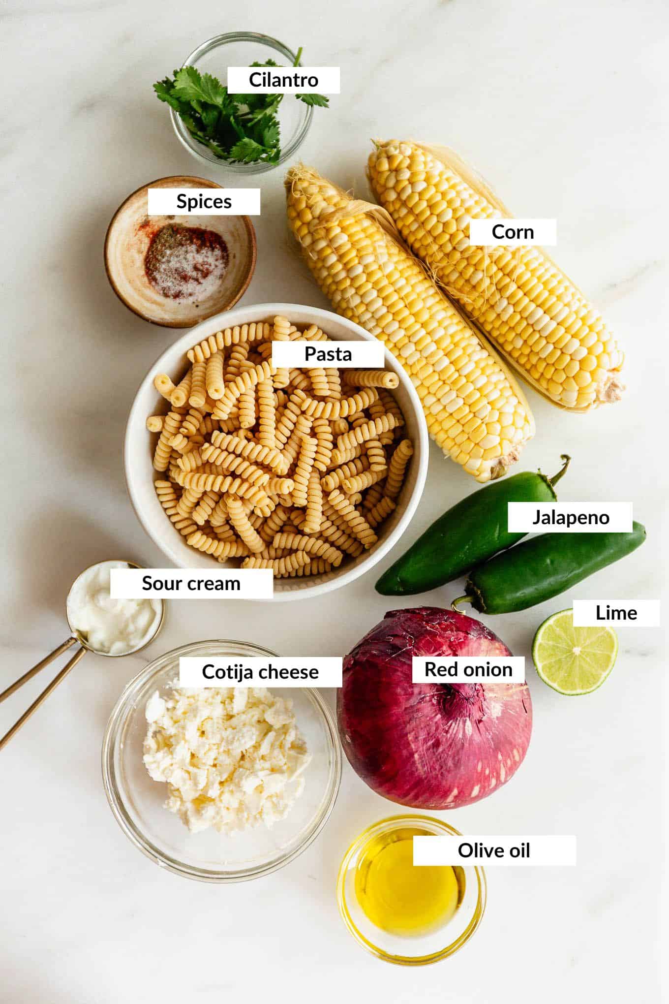 ingredients to make elote pasta salad.