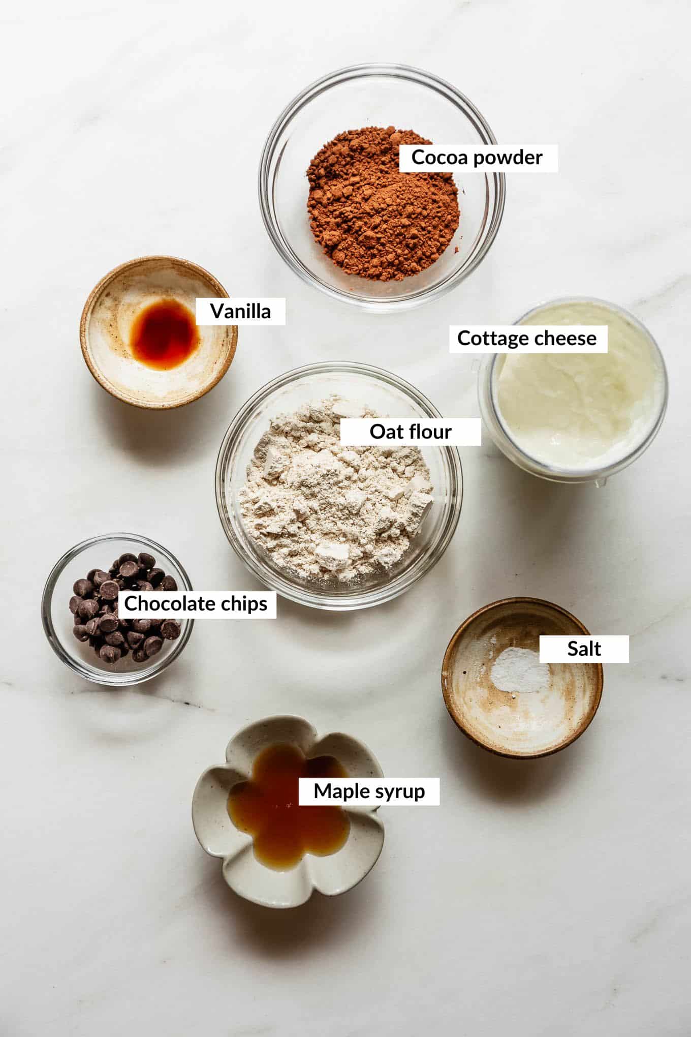 ingredients for Cottage cheese brownie batter.