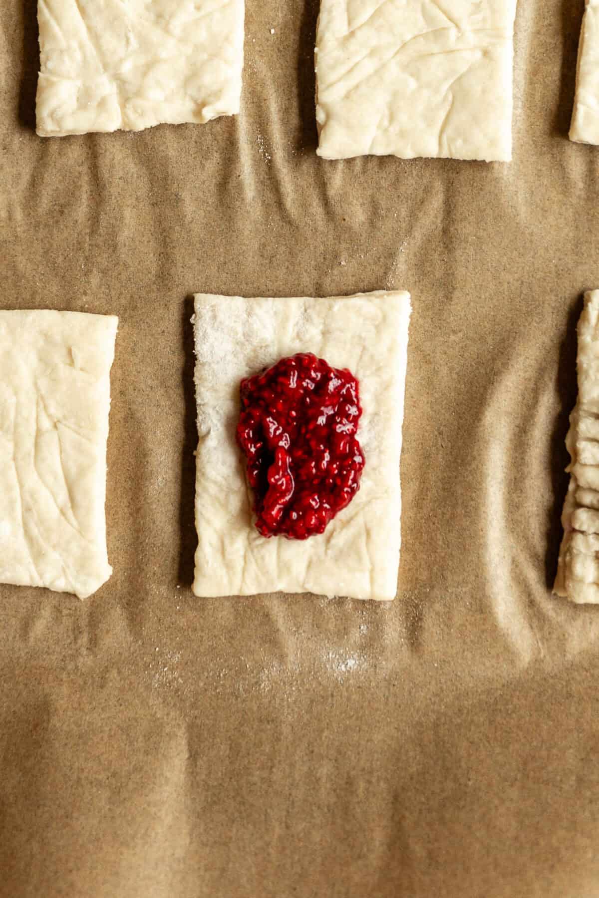 Cottage cheese dough filled with homemade chia seed jam.