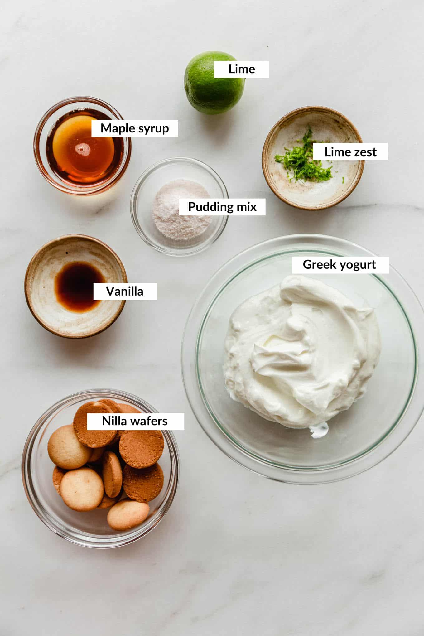 Ingredients to make greek yogurt key lime pie jars.