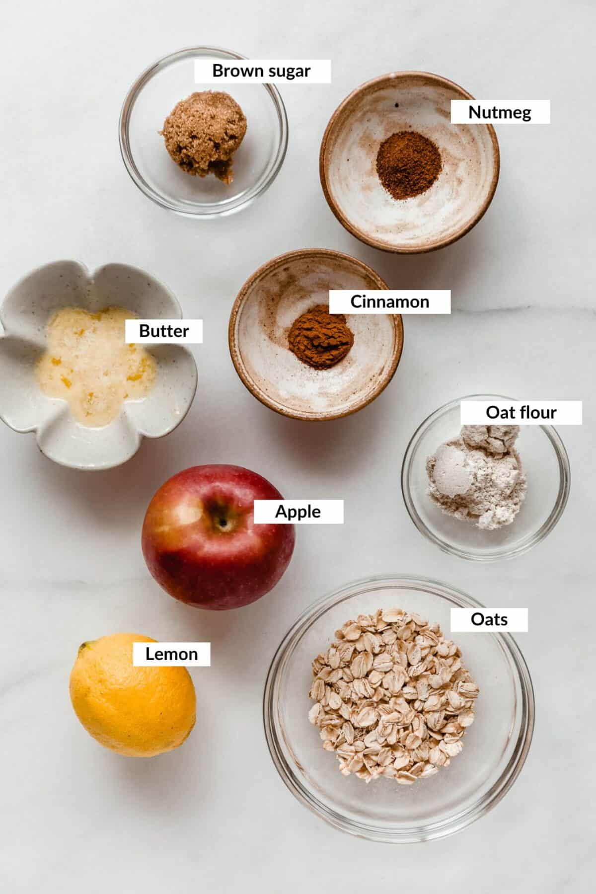 Ingredients for air fryer apple crisp.