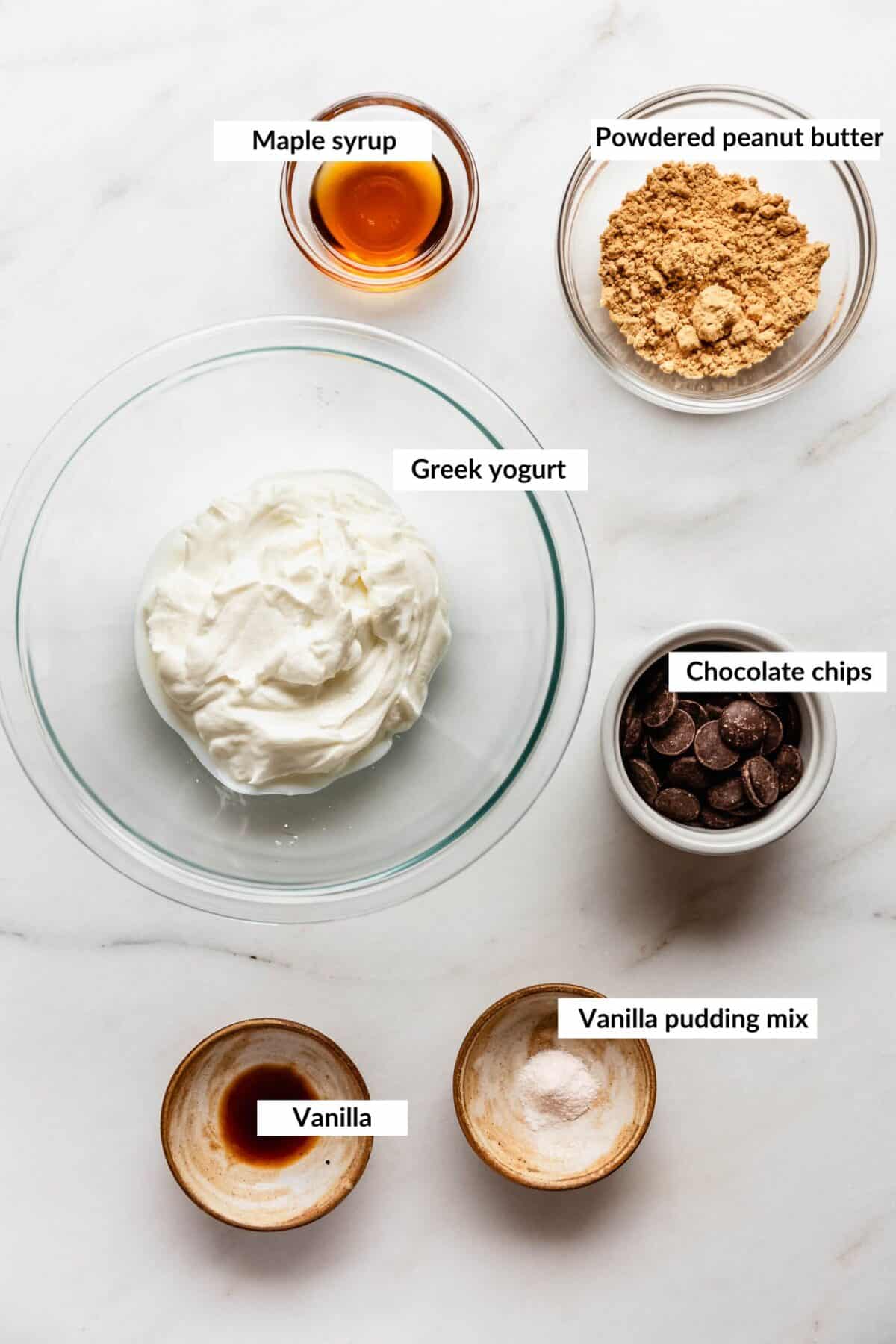 ingredients for Greek yogurt peanut butter mousse.