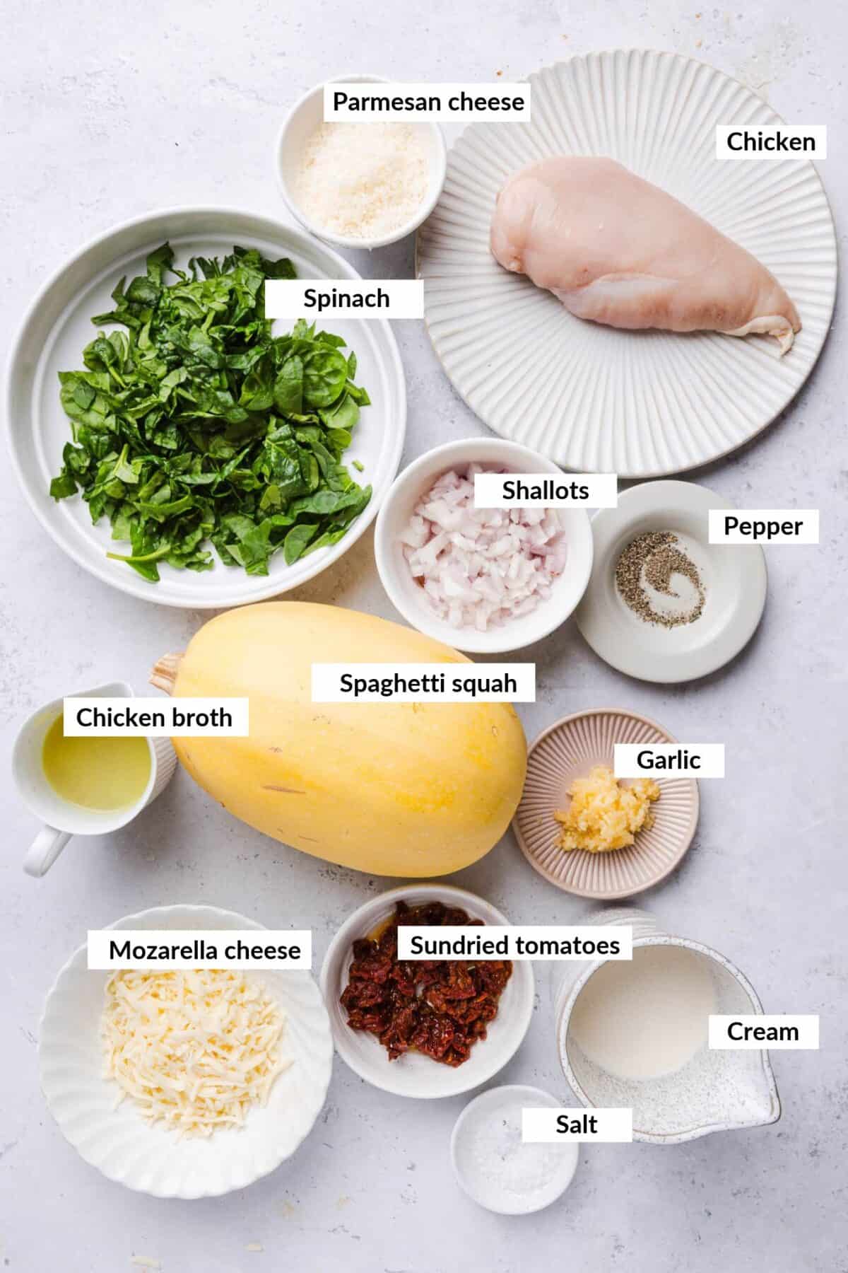 Ingredients to make marry me spaghetti squash.